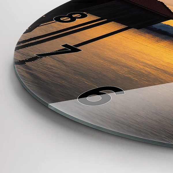 Wanduhr rund mit motiv Sonnenuntergang über einem See