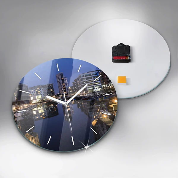 Wanduhr rund mit motiv Beleuchtete Stadt bei Nacht
