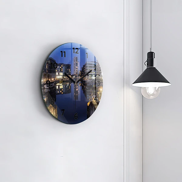 Wanduhr rund mit motiv Beleuchtete Stadt bei Nacht