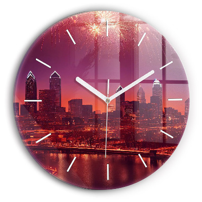 Wanduhr rund mit motiv Stadt bei Nacht in Philadelphia