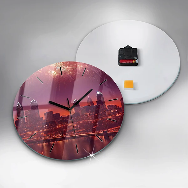 Wanduhr rund mit motiv Stadt bei Nacht in Philadelphia