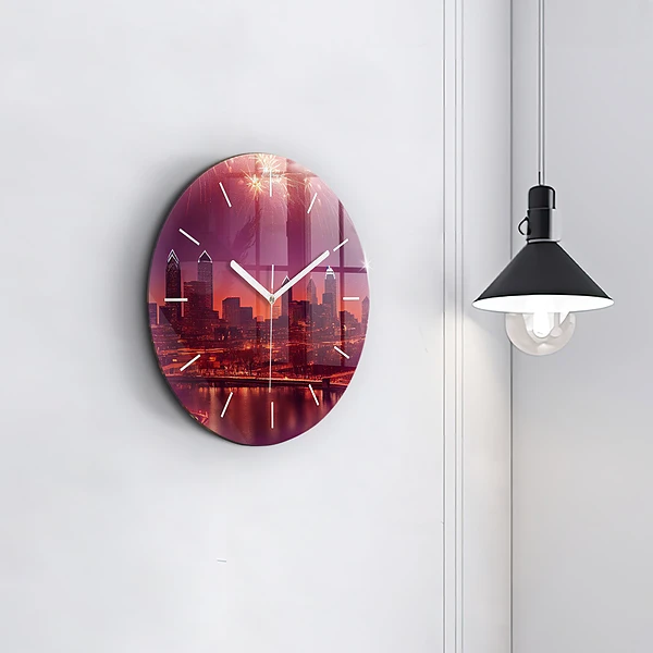 Wanduhr rund mit motiv Stadt bei Nacht in Philadelphia