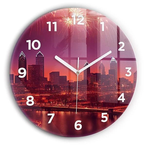 Wanduhr rund mit motiv Stadt bei Nacht in Philadelphia