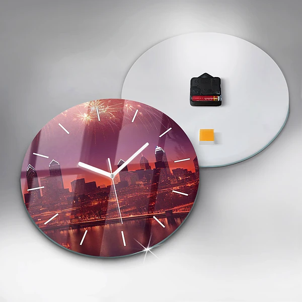 Wanduhr rund mit motiv Stadt bei Nacht in Philadelphia