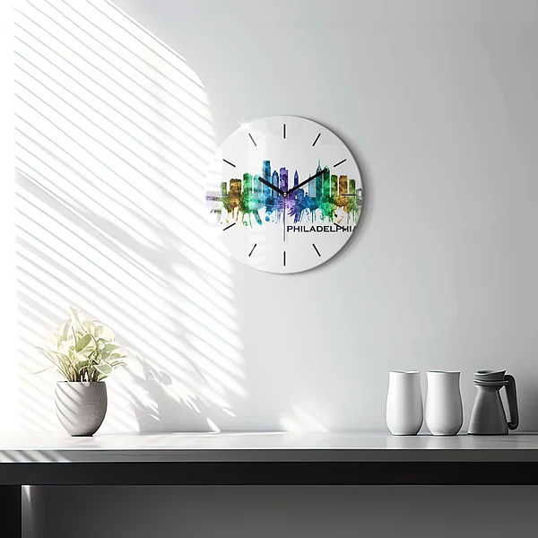 Wanduhr glas rund Bunte Philadelphia