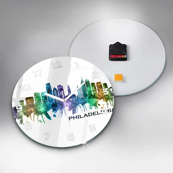 Wanduhr glas rund Bunte Philadelphia