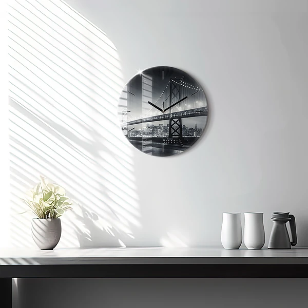 Wanduhr rund mit motiv Brücke bei Nacht in San Francisco