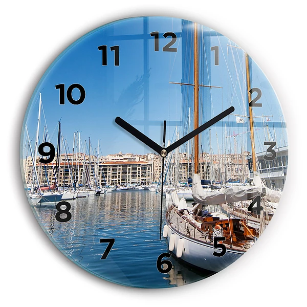Wanduhr rund mit motiv Yachthafen von Marseille Frankreich