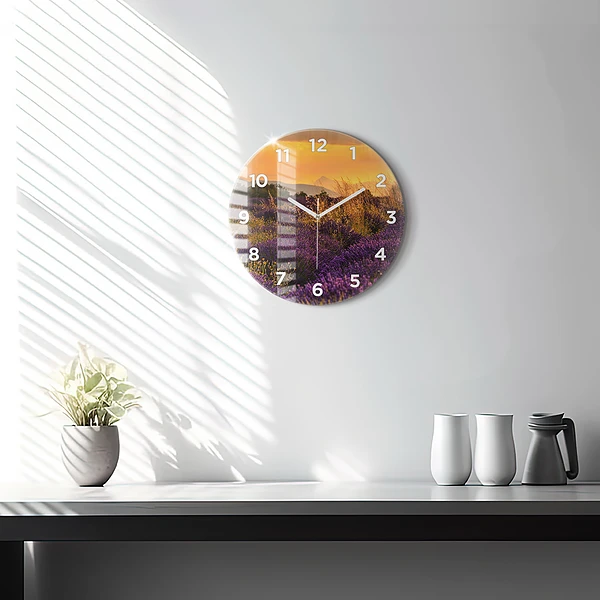 Wanduhr rund mit motiv Lavendelwiese Frankreich