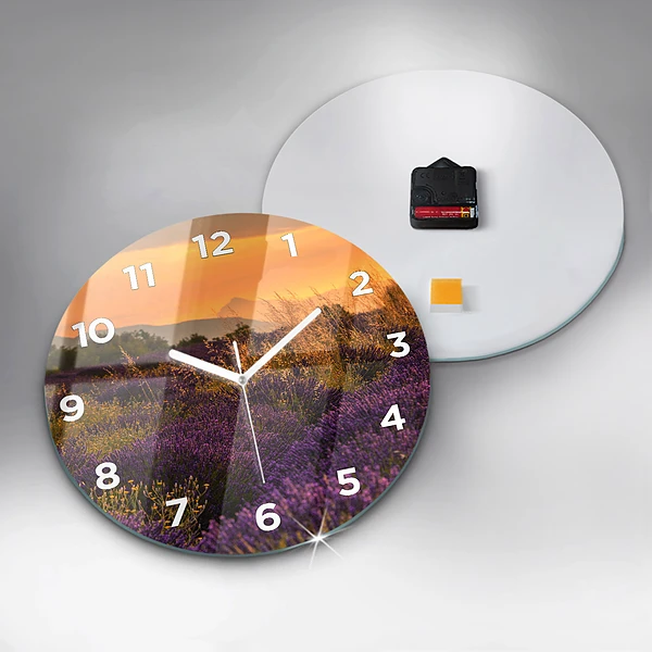 Wanduhr rund mit motiv Lavendelwiese Frankreich