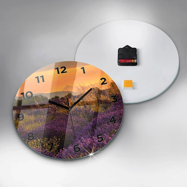 Wanduhr rund mit motiv Lavendelwiese Frankreich