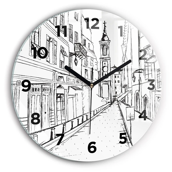 Wanduhr glas rund Stadtzeichnung Provence