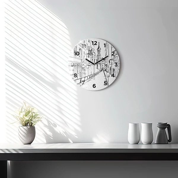 Wanduhr glas rund Stadtzeichnung Provence