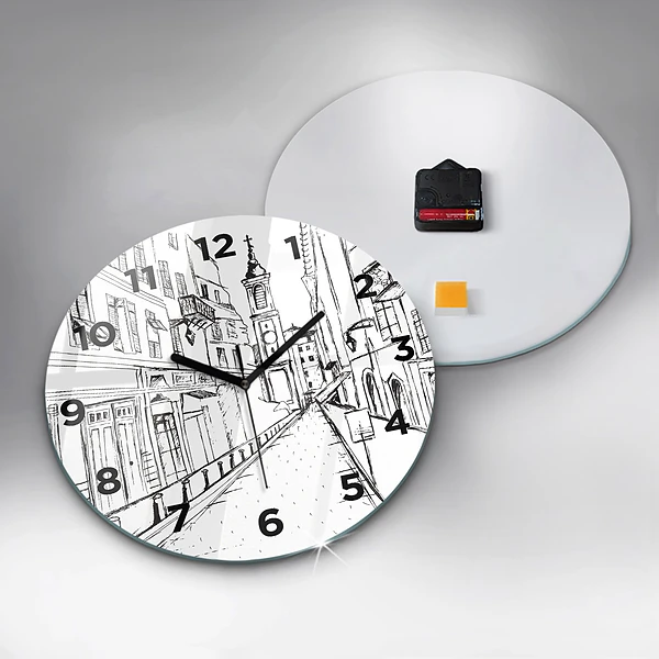 Wanduhr glas rund Stadtzeichnung Provence