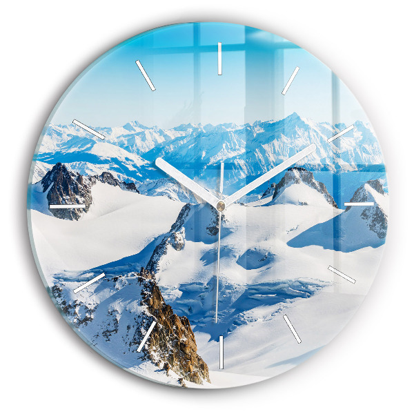 Wanduhr glas rund Skifahrer in den Alpen