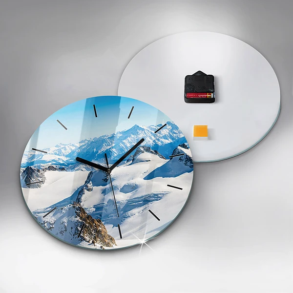 Wanduhr glas rund Skifahrer in den Alpen