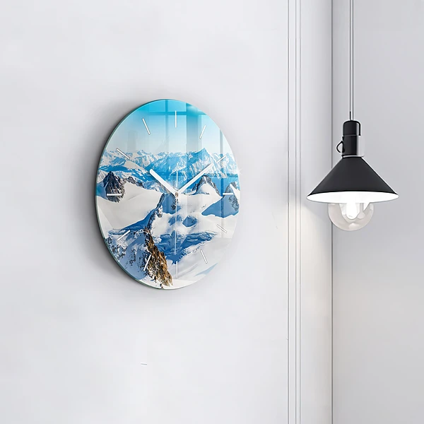 Wanduhr glas rund Skifahrer in den Alpen
