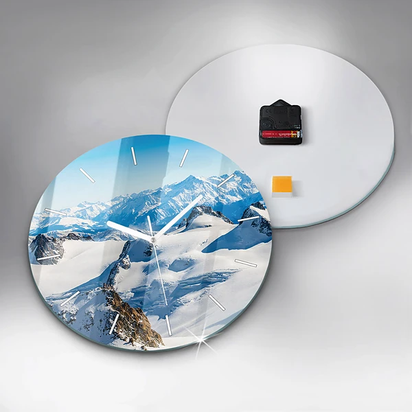 Wanduhr glas rund Skifahrer in den Alpen
