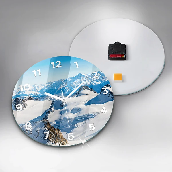 Wanduhr glas rund Skifahrer in den Alpen