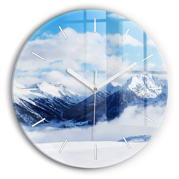 Wanduhr glas rund Panorama der Berge