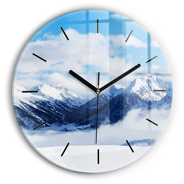 Wanduhr glas rund Panorama der Berge