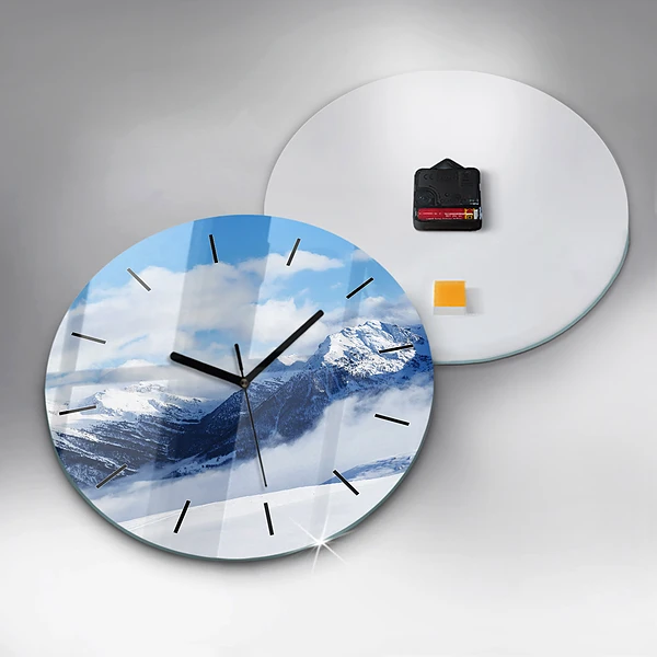 Wanduhr glas rund Panorama der Berge