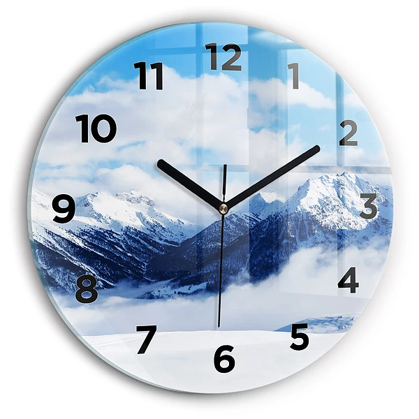 Wanduhr glas rund Panorama der Berge