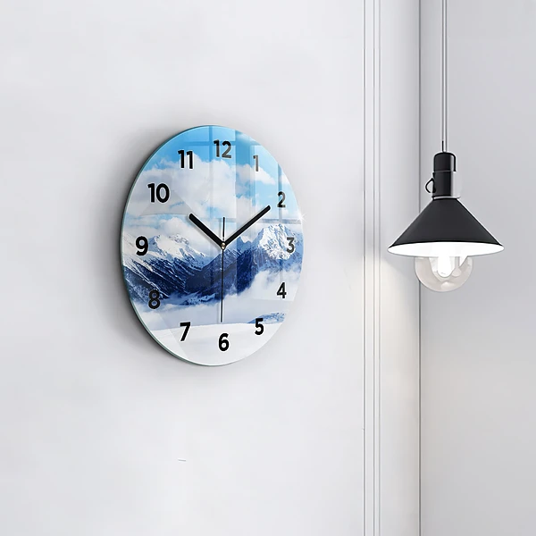 Wanduhr glas rund Panorama der Berge