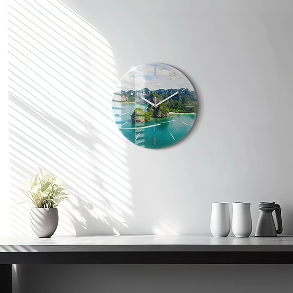 Wanduhr glas rund Insel in Thailand