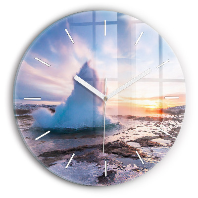 Wanduhr rund mit motiv Geysir auf der Insel Island