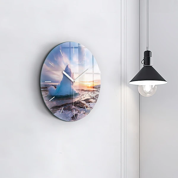 Wanduhr rund mit motiv Geysir auf der Insel Island