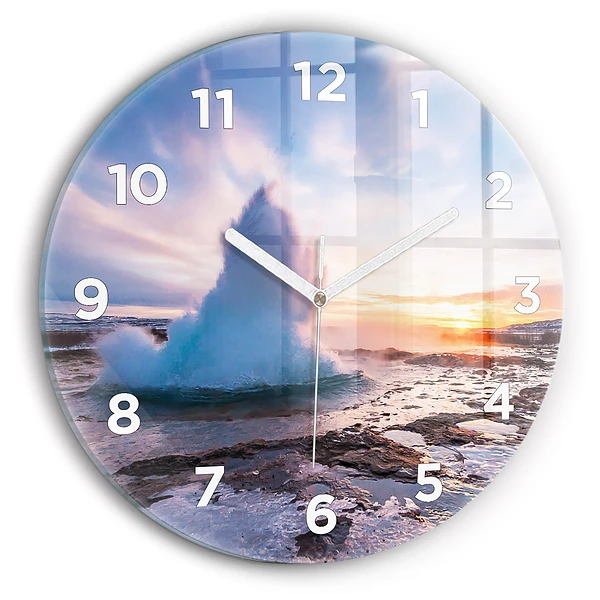 Wanduhr rund mit motiv Geysir auf der Insel Island
