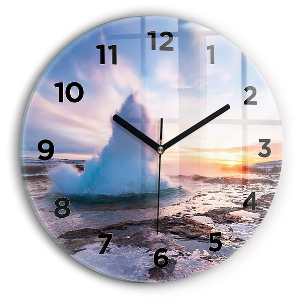Wanduhr rund mit motiv Geysir auf der Insel Island