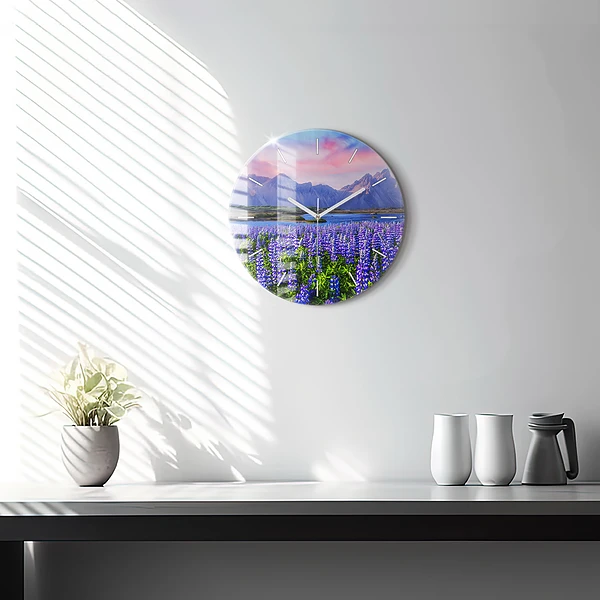 Wanduhr glas rund Bergblick Island