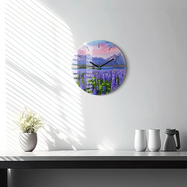 Wanduhr glas rund Bergblick Island