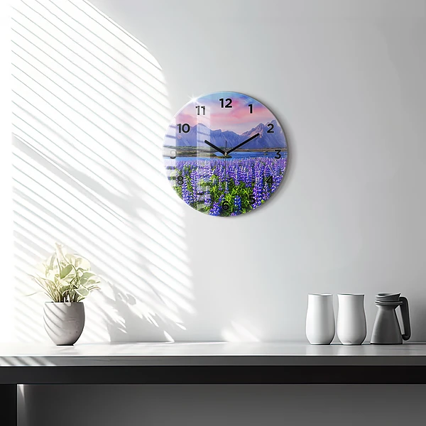 Wanduhr glas rund Bergblick Island