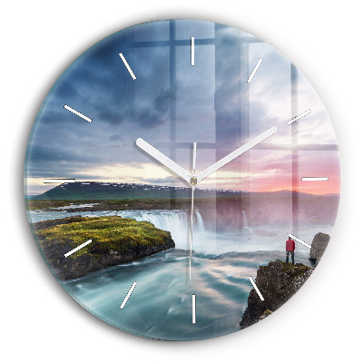 Wanduhr rund mit motiv Landschaft mit Wasserfall