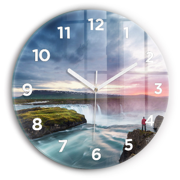 Wanduhr rund mit motiv Landschaft mit Wasserfall
