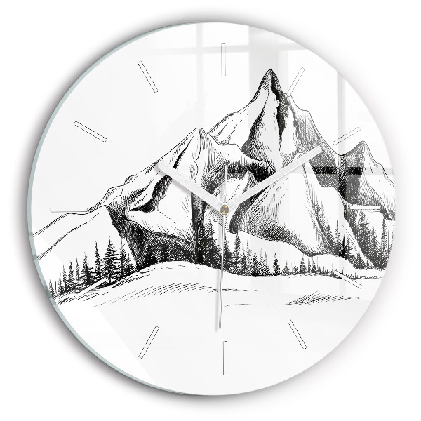 Wanduhr glas rund Gezeichnete Berge