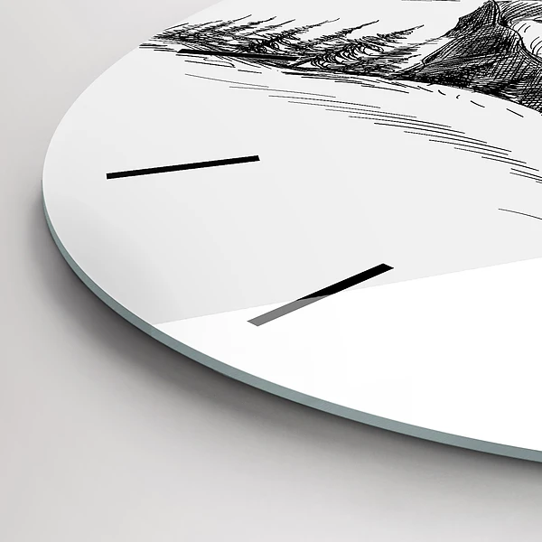 Wanduhr glas rund Gezeichnete Berge