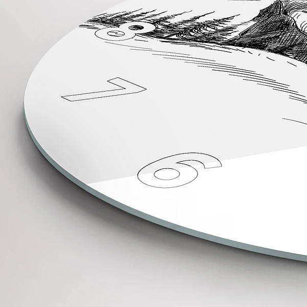 Wanduhr glas rund Gezeichnete Berge