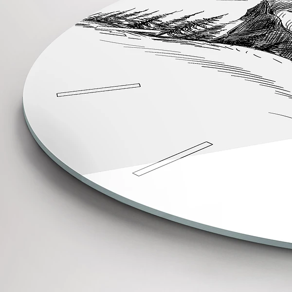 Wanduhr glas rund Gezeichnete Berge