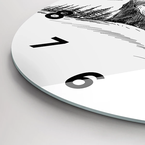 Wanduhr glas rund Gezeichnete Berge