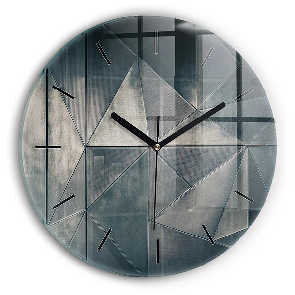 Wanduhr glas rund Metall abstrakte Dreiecke