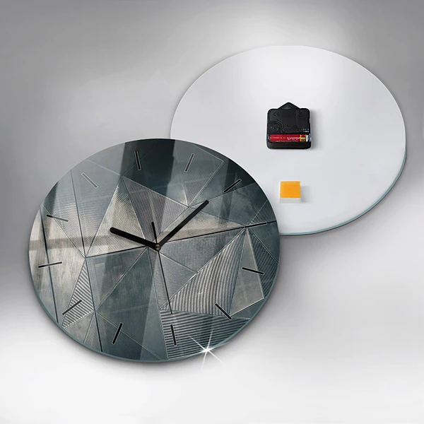 Wanduhr glas rund Metall abstrakte Dreiecke