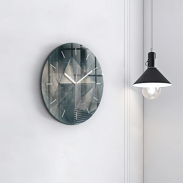 Wanduhr glas rund Metall abstrakte Dreiecke