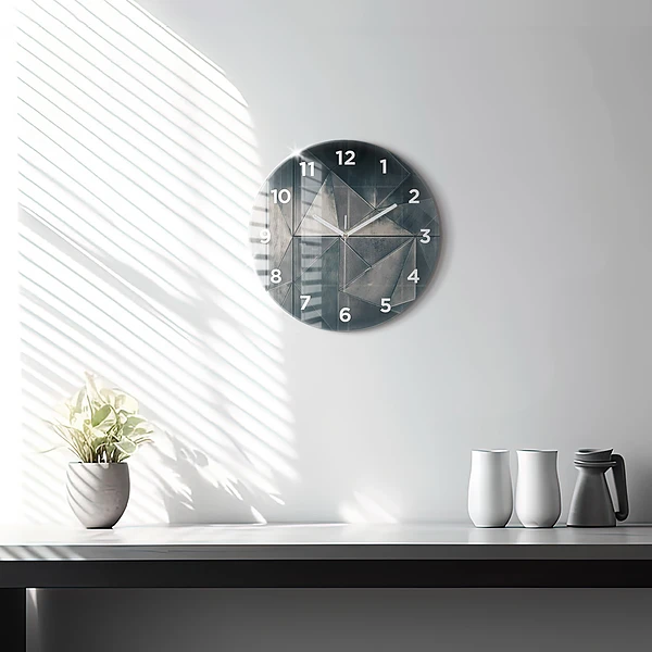 Wanduhr glas rund Metall abstrakte Dreiecke