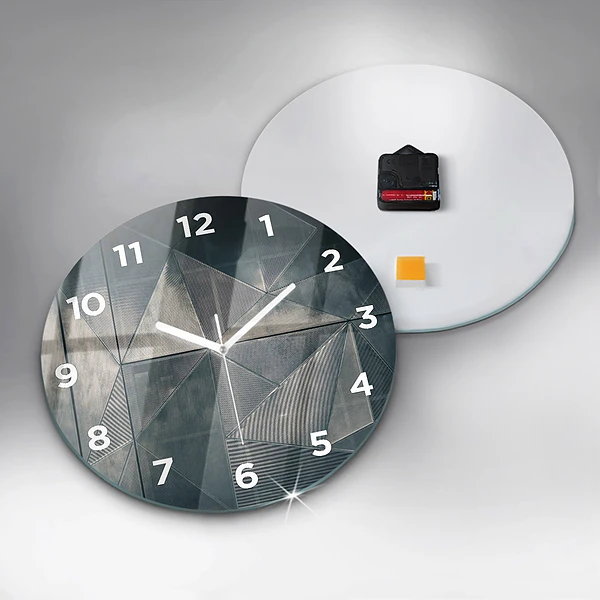 Wanduhr glas rund Metall abstrakte Dreiecke