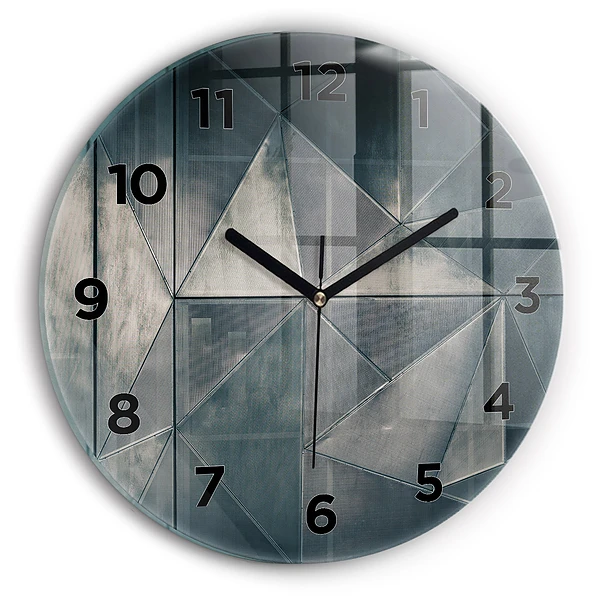 Wanduhr glas rund Metall abstrakte Dreiecke