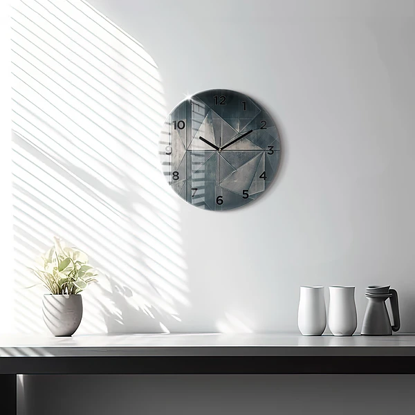 Wanduhr glas rund Metall abstrakte Dreiecke